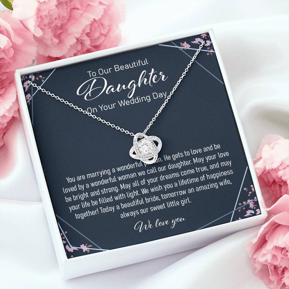 Daughter Necklace, Our Daughter Wedding Day Gift Love Knot Necklace