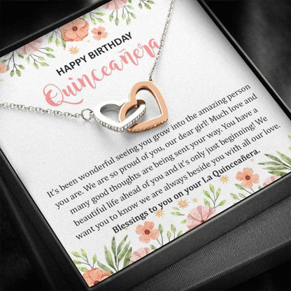 Daughter Necklace, Quinceanera Necklace For Daughter, Quinceanera Jewelry From Mom And Dad, Daughter Sweet 15th Birthday Interlocking Heart Necklace
