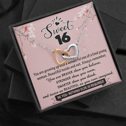 Daughter Necklace, Sweet 16 Gift For Girl, Interlocking Heart Necklace, 16Th Birthday Necklace Girl, Sweet Sixteen, Jewelry