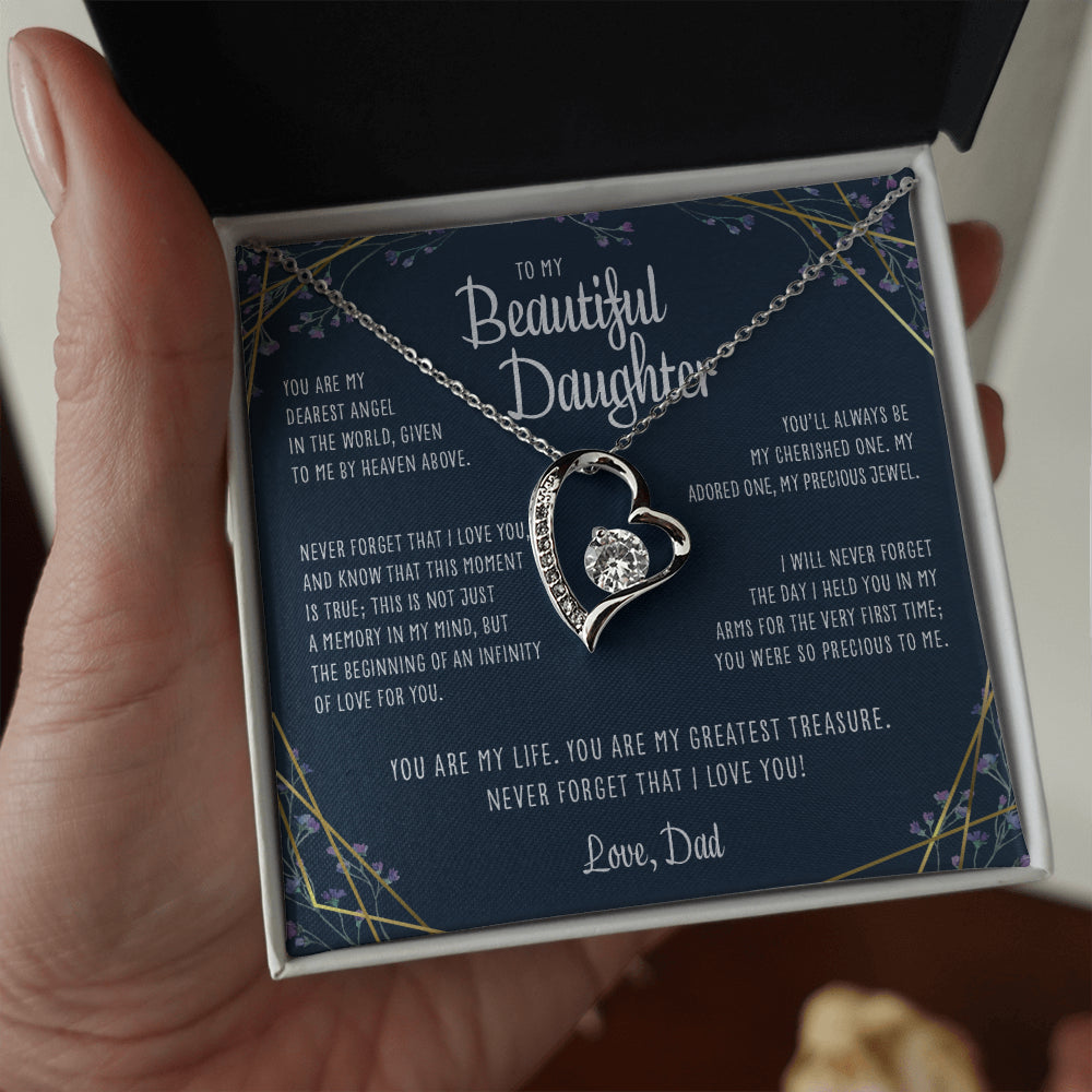 Daughter Necklace, To Daughter From Dad Gift Forever Love Necklace Dearest Angel In The World Gift For Daughter From Father