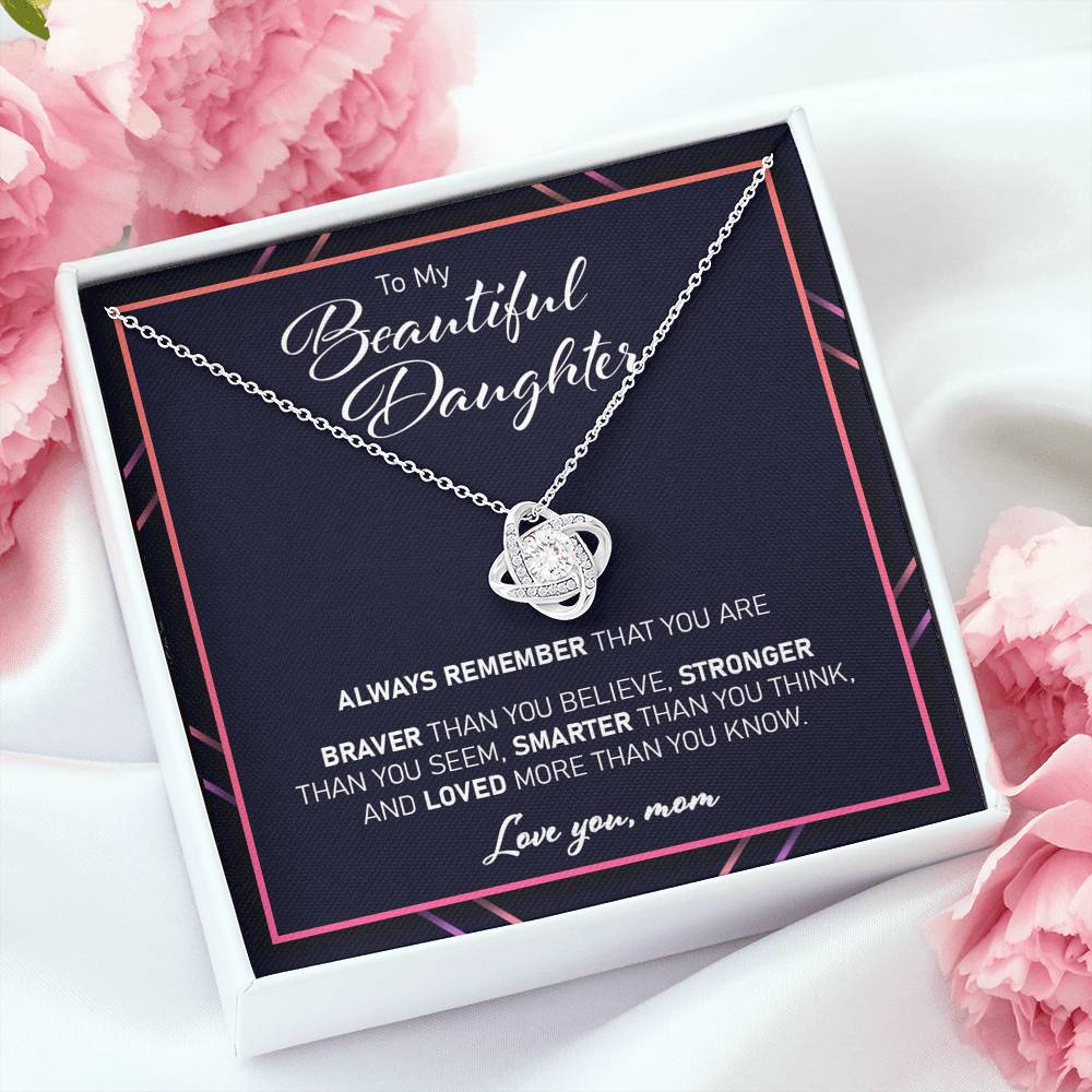 Daughter Necklace, To My Daughter Gift From Mom - Loved More Than You Know Love Knot Necklace