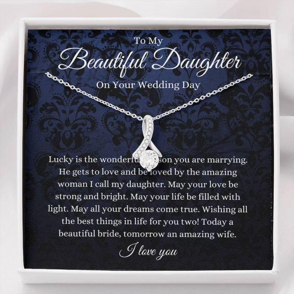 Daughter Necklace, Daughter Wedding Day Necklace Gift From Mom/Dad, Mother To Bride Gift