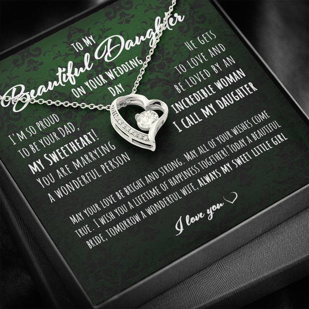 Daugther Necklace, Gift For Daughter On Wedding Day, For Bride From Her Dad Heart Necklace