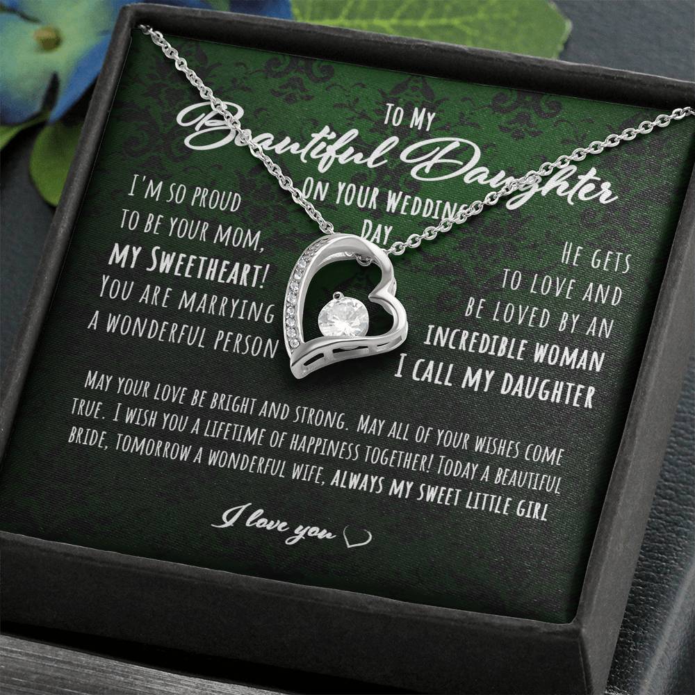 Daugther Necklace, Gift For Daughter On Wedding Day, For Bride From Her Mom Heart Necklace