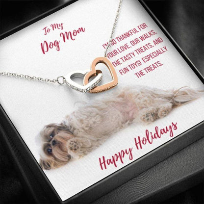 Dog Mom Necklace, Gift Necklace Message Card Happy Holidays - Shih Tzu Dog Mom 