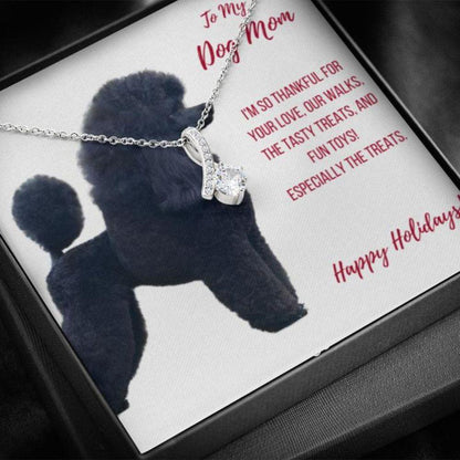 Dog Mom Necklace, Gift Necklace With Message Card “ Black Standard Poodle Dog Mom Beauty Necklace