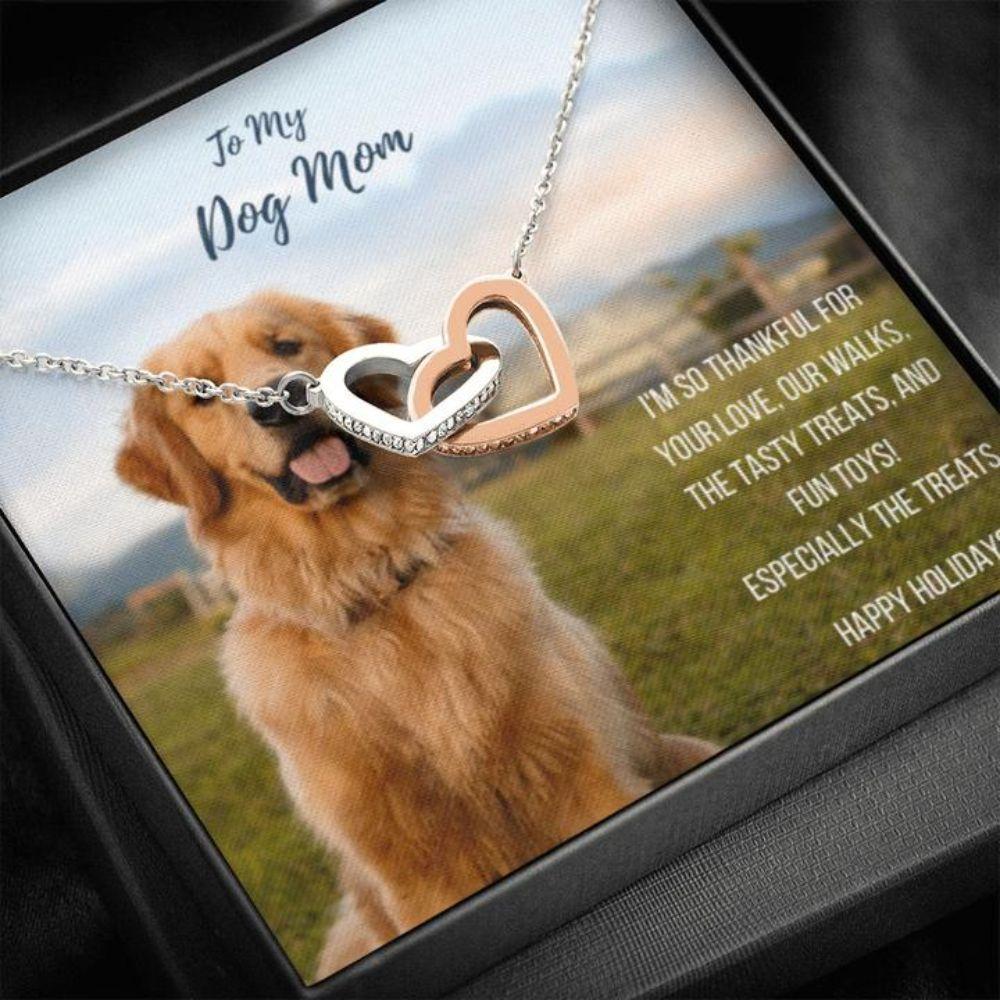 Dog Mom Necklace, Happy Holidays Gift - Golden Retriever Dog Mom Necklace