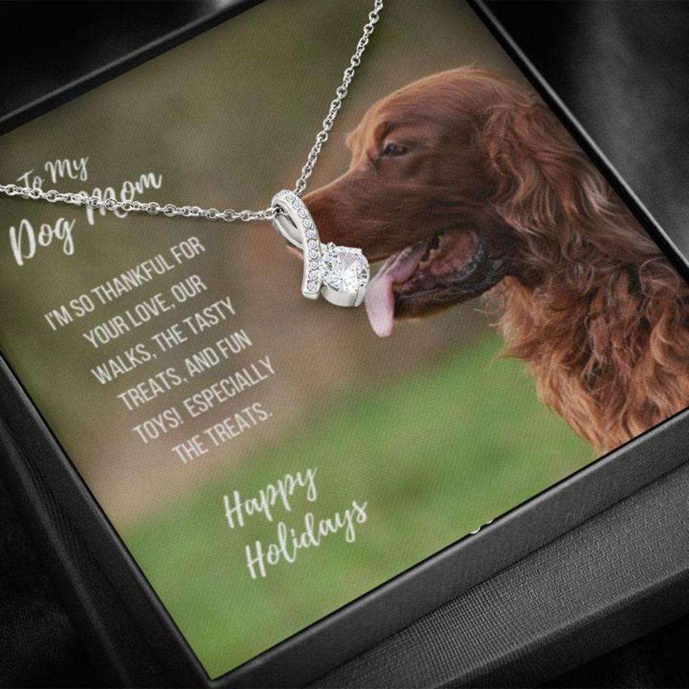 Dog Mom Necklace, Happy Holidays Gift “ Irish Setter Dog Mom Beauty Necklace