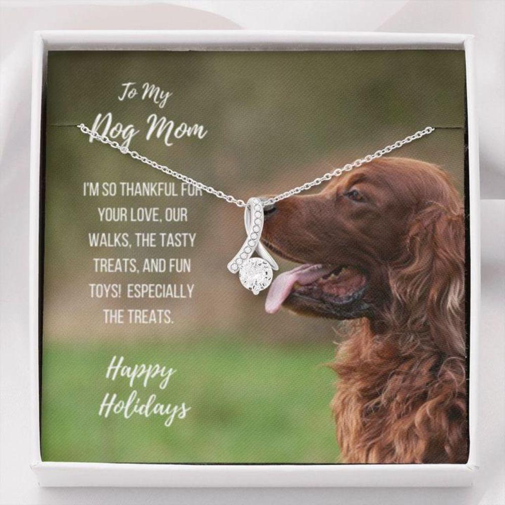 Dog Mom Necklace, Happy Holidays Gift - Irish Setter Dog Mom Beauty Necklace