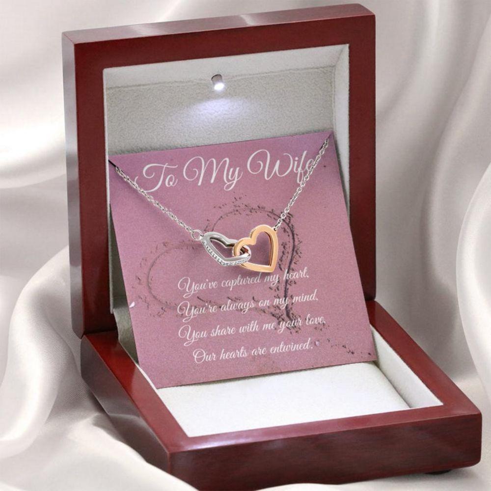 Wife Necklace, Entwined Heart Necklace, Gift For Wife With Custom Message Card