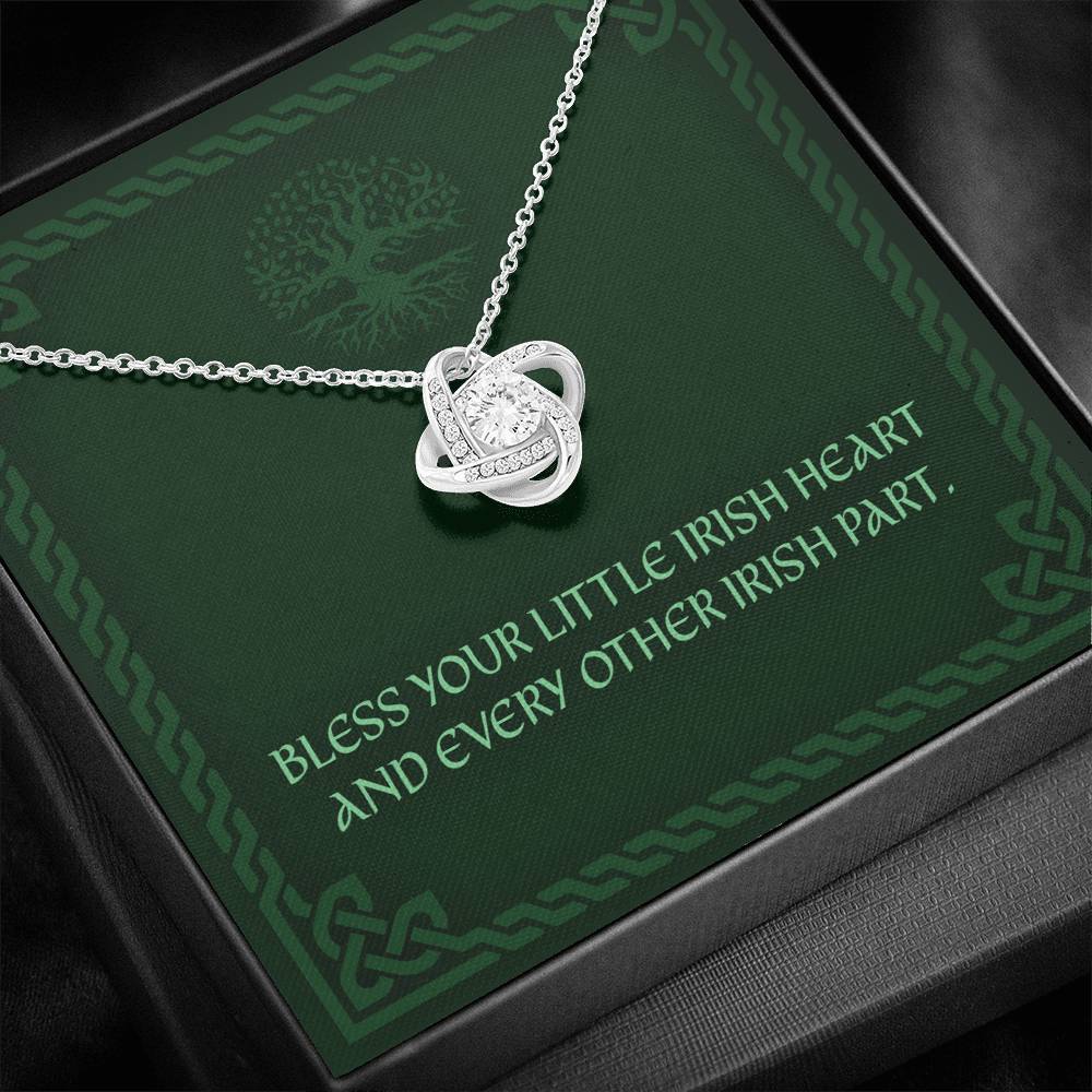 Friend Necklace, Bless Your Little Irish Heart “ Irish Blessing Love Knot Necklace