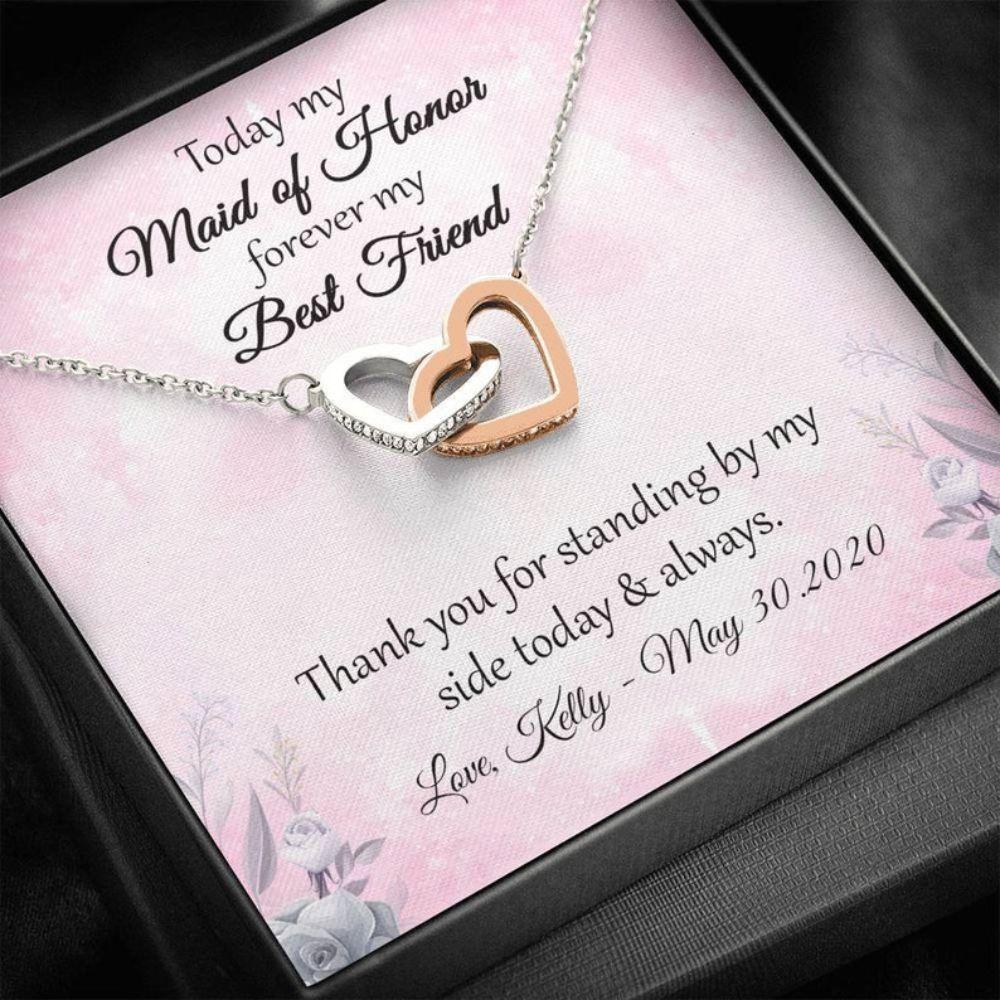 Friend Necklace, Maid Of Honor Gift, Maid Of Honor Interlock Heart Necklace, Bridesmaid Gift Idea, Bridesmaid Necklace, Wedding Day Gift