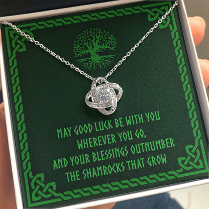 Friend Necklace, May Good Luck Be With You Travel Moving Away Irish Blessing Knot Necklace