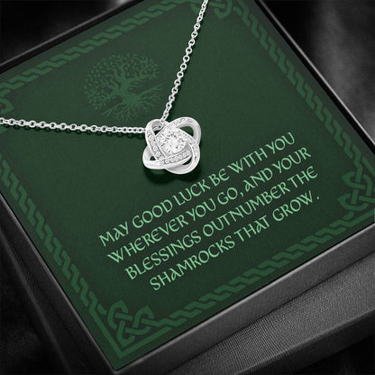 Friend Necklace, May Good Luck Be With You “ Travel Moving Away Irish Blessing Love Knot Necklace