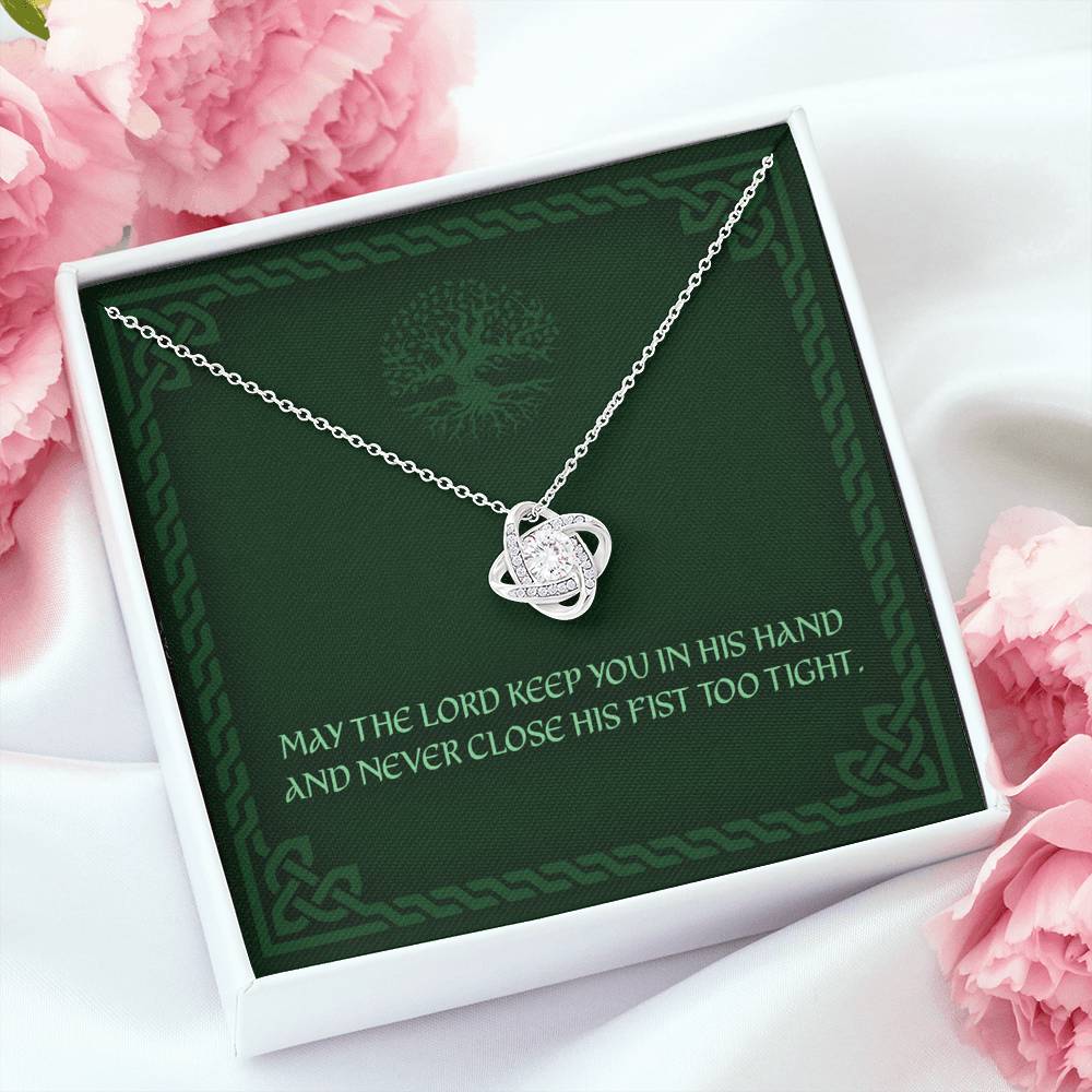 Friend Necklace, May The Lord Keep You In His Hand “ Any Occasion Irish Blessing Love Knot Necklace