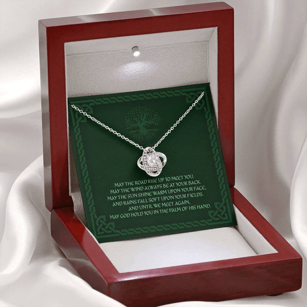 Friend Necklace, May The Road Rise Up To Meet You “ Travel Moving Away Irish Blessing Love Knot Necklace
