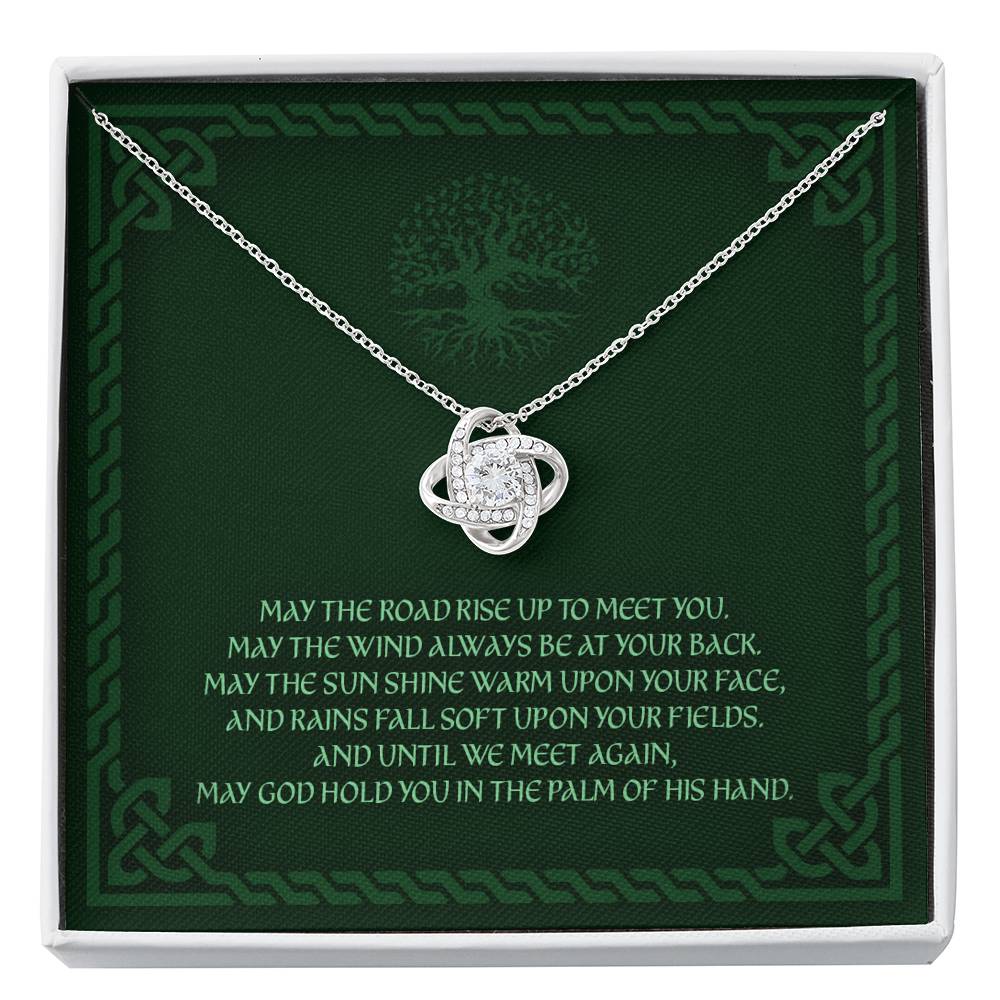 Friend Necklace, May The Road Rise Up To Meet You - Travel Moving Away Irish Blessing Love Knot Necklace