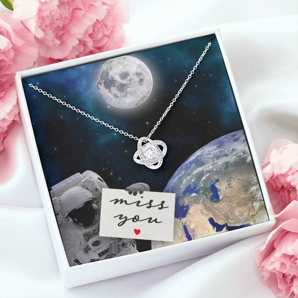 Friend Necklace, Miss You Astronaut “ Love Knot Necklace