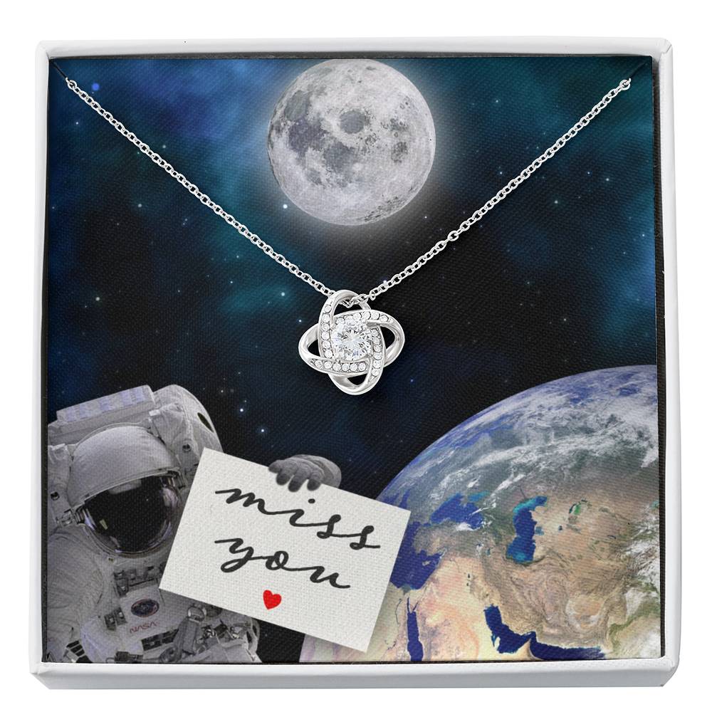 Friend Necklace, Miss You Astronaut - Love Knot Necklace