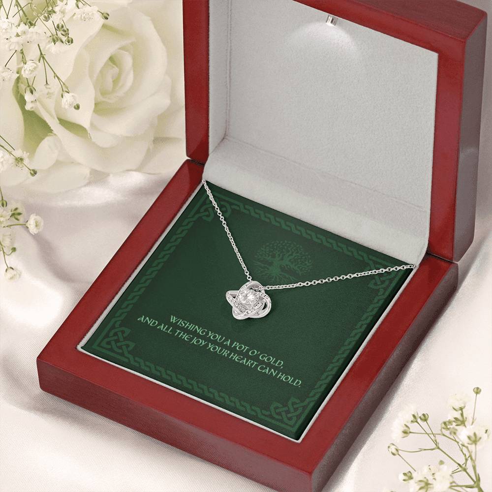 Friend Necklace, Wishing You A Pot Of Gold “ Any Occasion Irish Blessing Love Knot Necklace