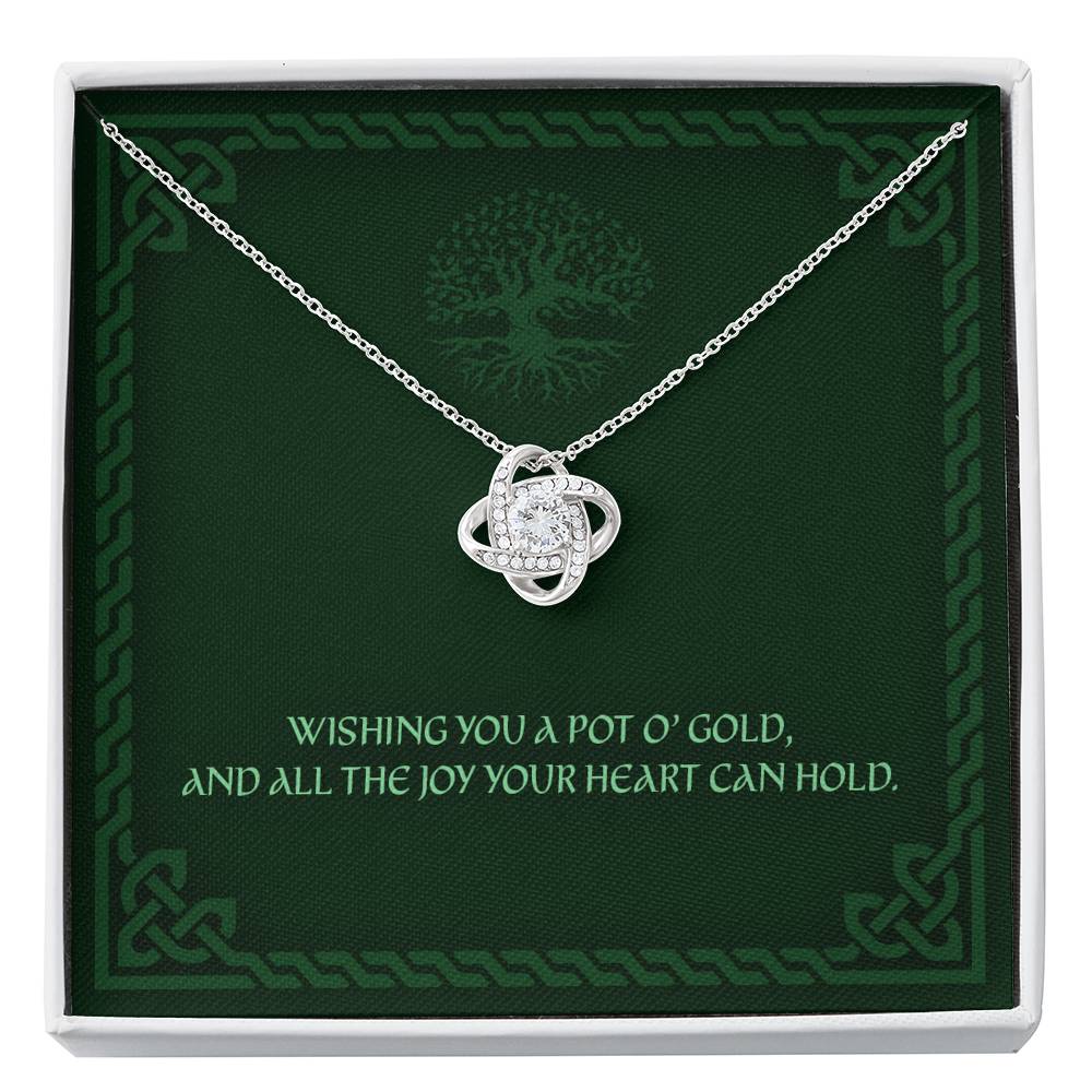 Friend Necklace, Wishing You A Pot Of Gold - Any Occasion Irish Blessing Love Knot Necklace