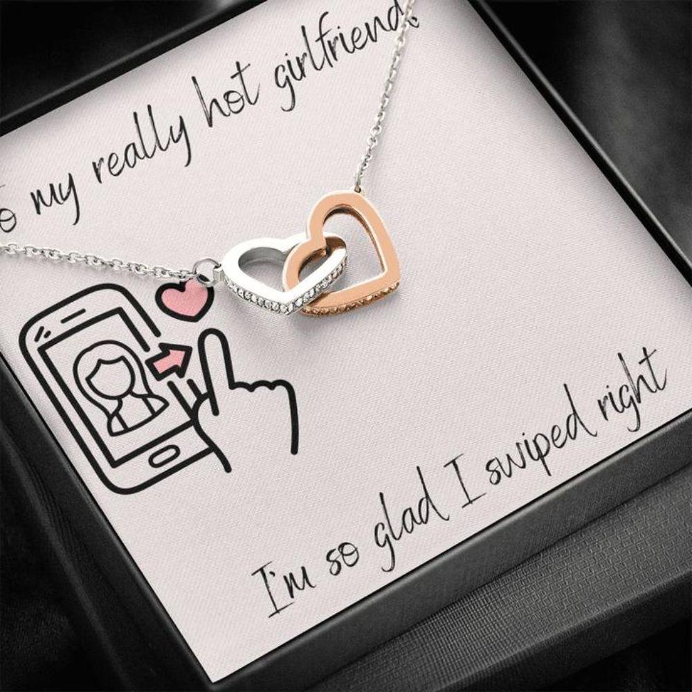 Girlfriend Necklace, Gift Necklace With Message Card To Girlfriend Swiped Right 