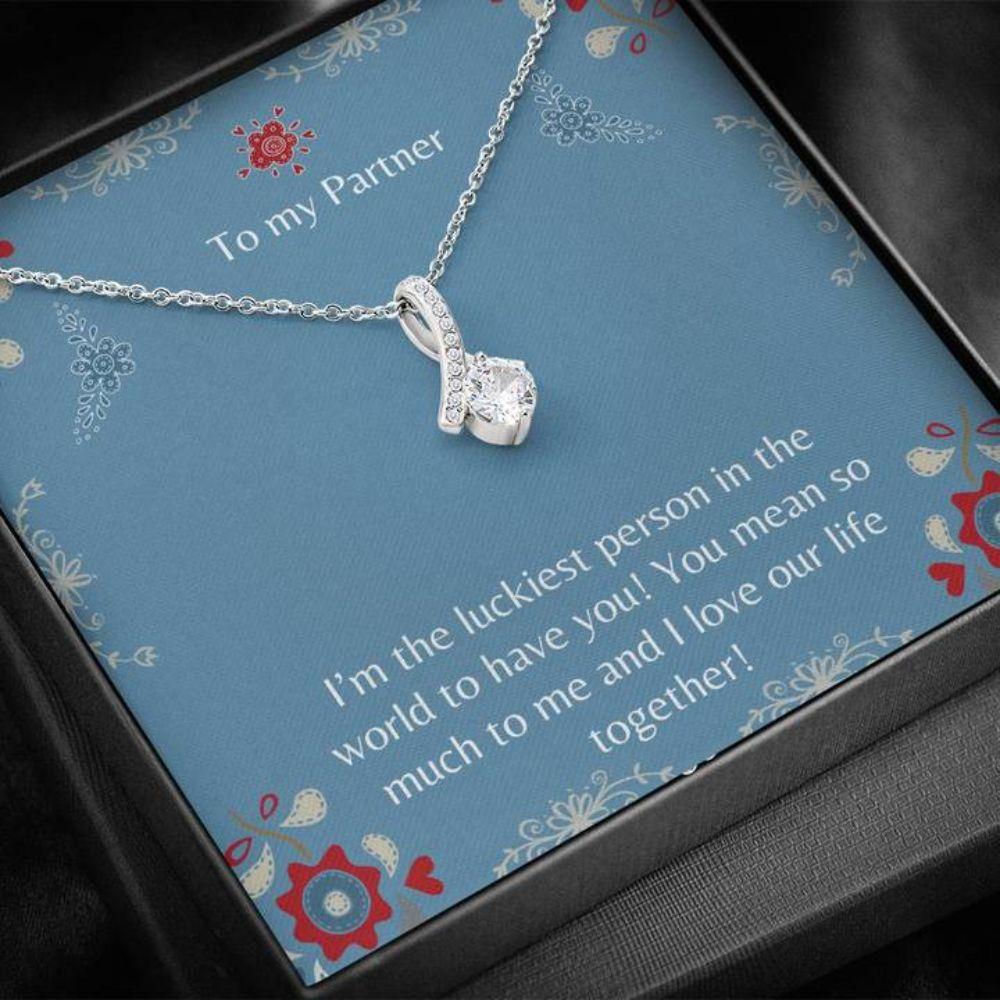Girlfriend Necklace, Gift Necklace With Message Card To My Partner Blue The