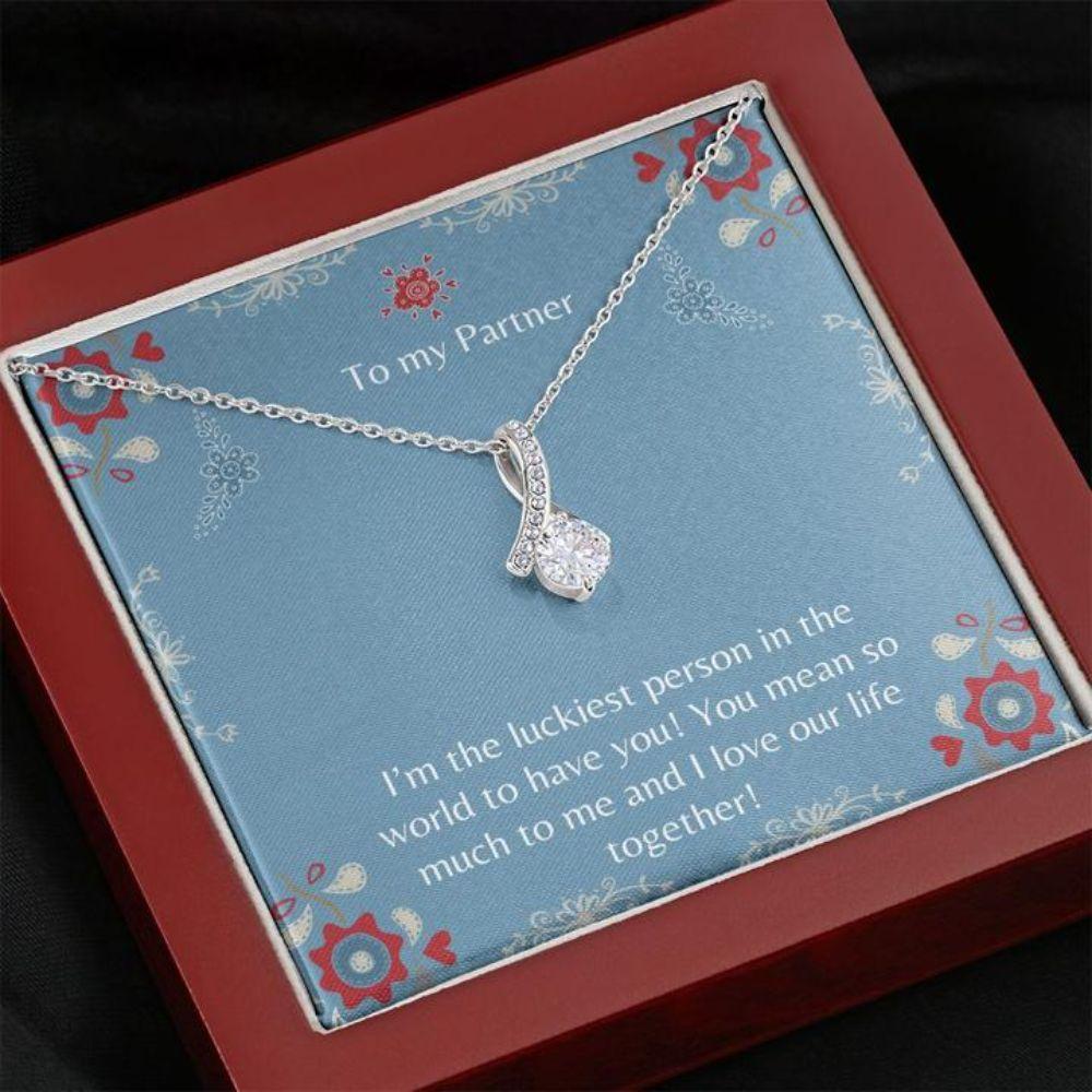Girlfriend Necklace, Gift Necklace With Message Card To My Partner Blue The
