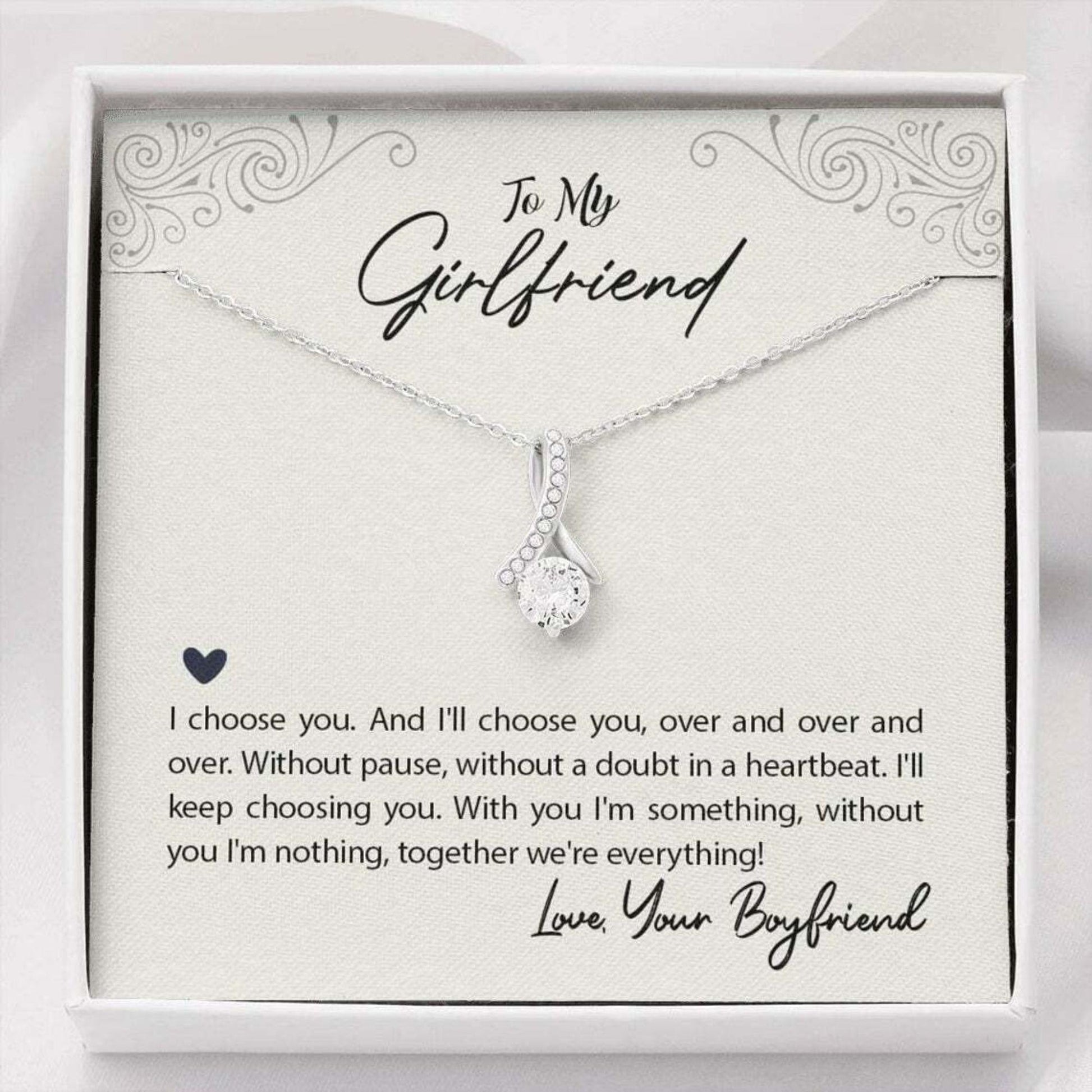 Girlfriend Necklace, Necklace With Message Card & Box To My Girlfriend - I Choose You - Valentine's Day Necklace