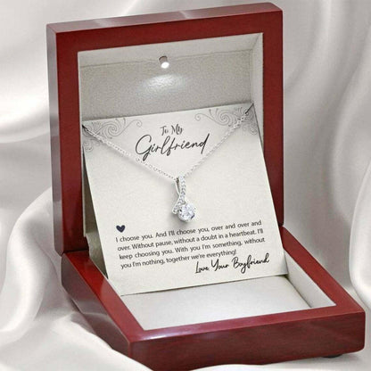 Girlfriend Necklace, Necklace With Message Card & Box To My Girlfriend “ I Choose You “ Valentine’S Day Necklace