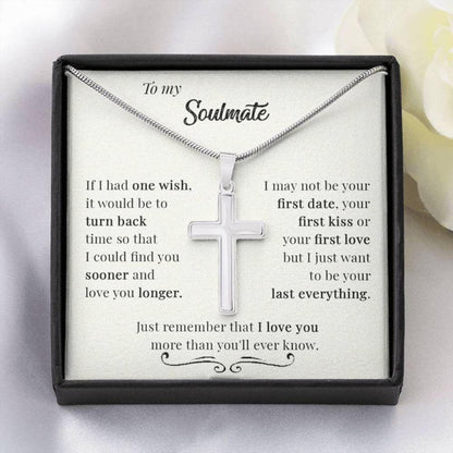 Girlfriend Necklace, To My Soulmate Jewelry For Men, Cross Pendant Necklace For Him, 14k White Gold Cross Pendant Necklace For Men, Christmas Necklace For Men