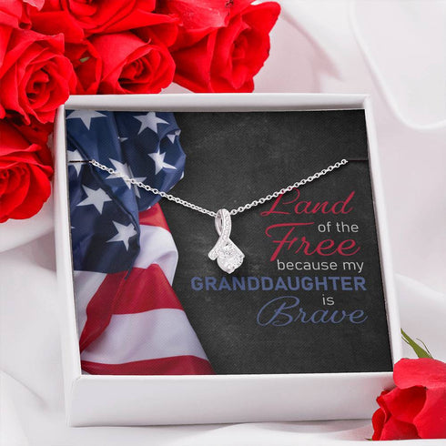 Granddaughter Necklace, Land Of The Free Because My Granddaughter Is Brave “ Military Beauty Necklace