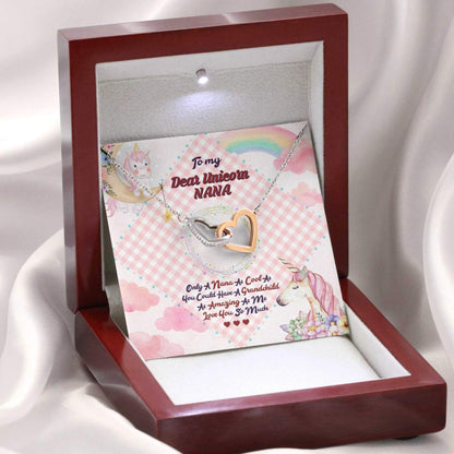 Grandmother Necklace, Colorful Present For Your Lovely Grandma On Mother’S Day With Unicorns And  Interlocking Hearts Necklaces