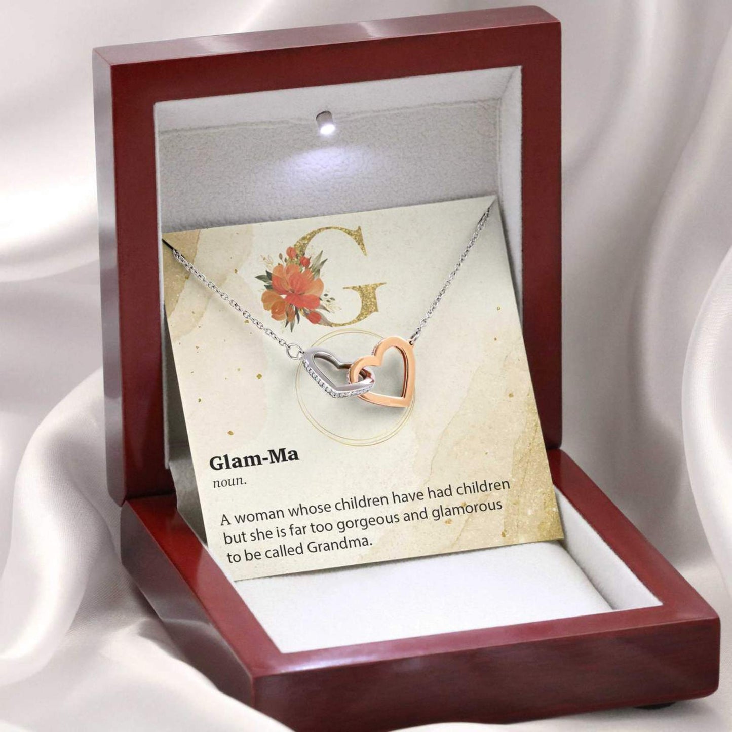 Grandmother Necklace, Glam-Ma Necklace Gift, Nana Definition Gift On Mother’S Interlocking Hearts Necklaces