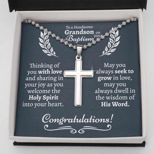 Grandson Necklace, Grandson Baptism Gift, Catholic Baptism Gift From Grandparents, Baptism Gift For Grandson Necklace From Grandma