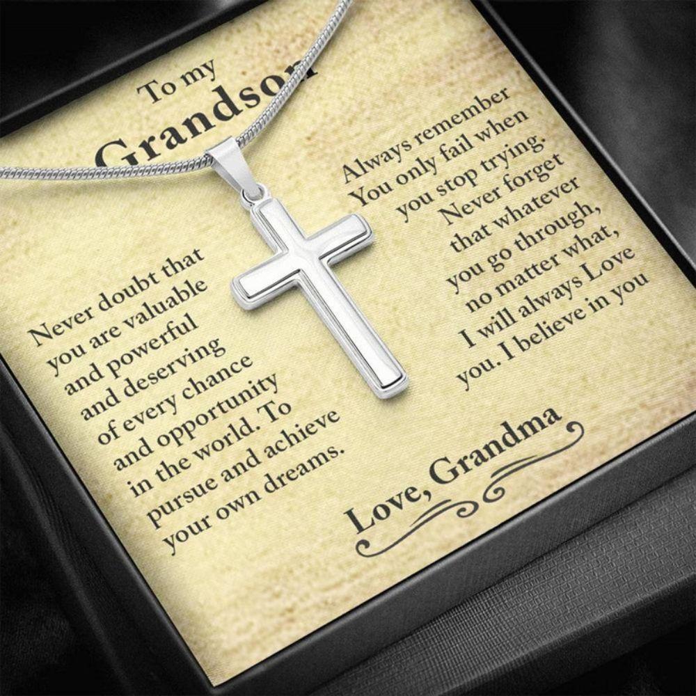 Grandson Necklace, Grandson Baptism Gift Cross, Grandma And Grandson Necklace Gift, Gift For Grandson From Grandma