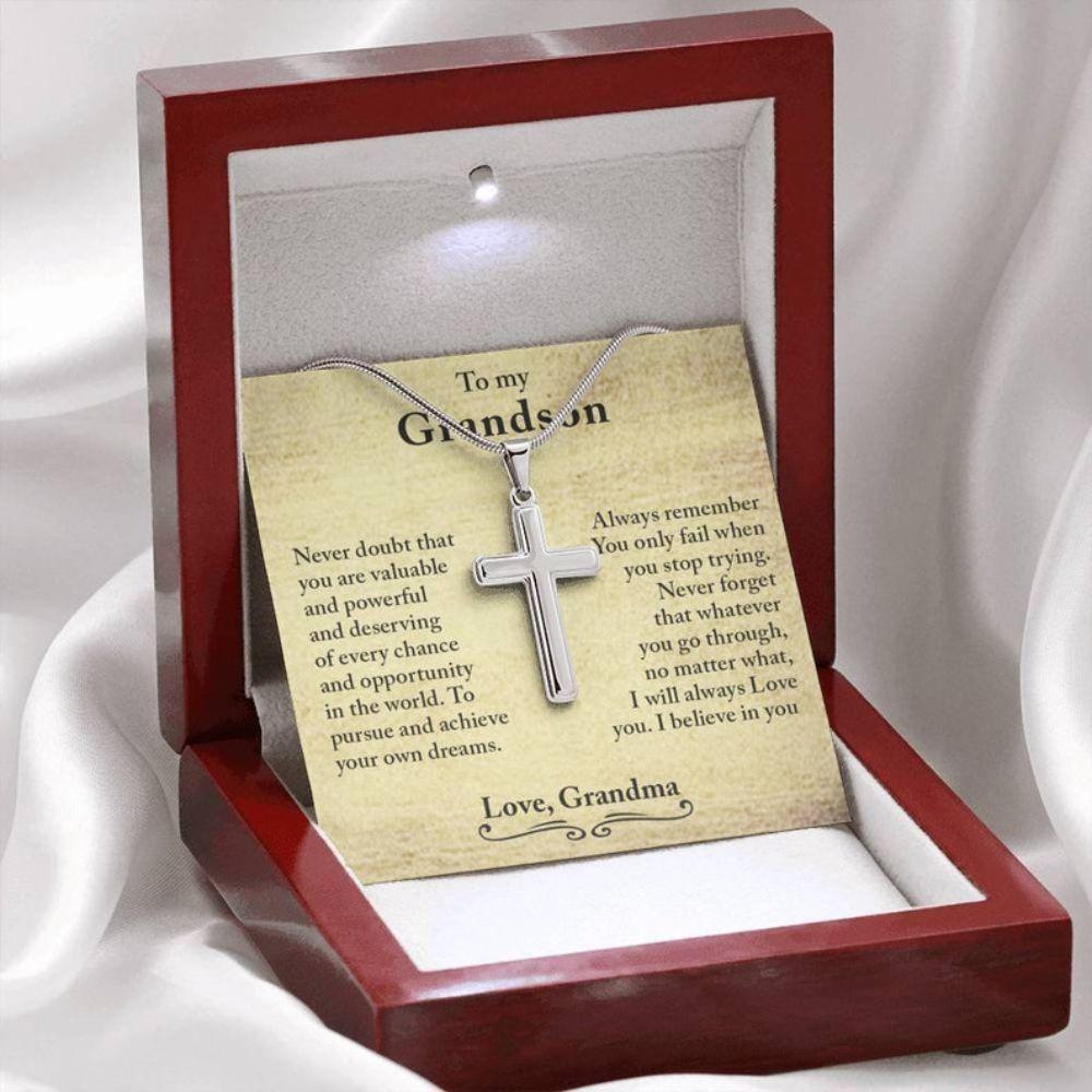 Grandson Necklace, Grandson Baptism Gift Cross Jewelry, Grandma And Grandson Gift, Cross Necklace Gift For Grandson From Grandma