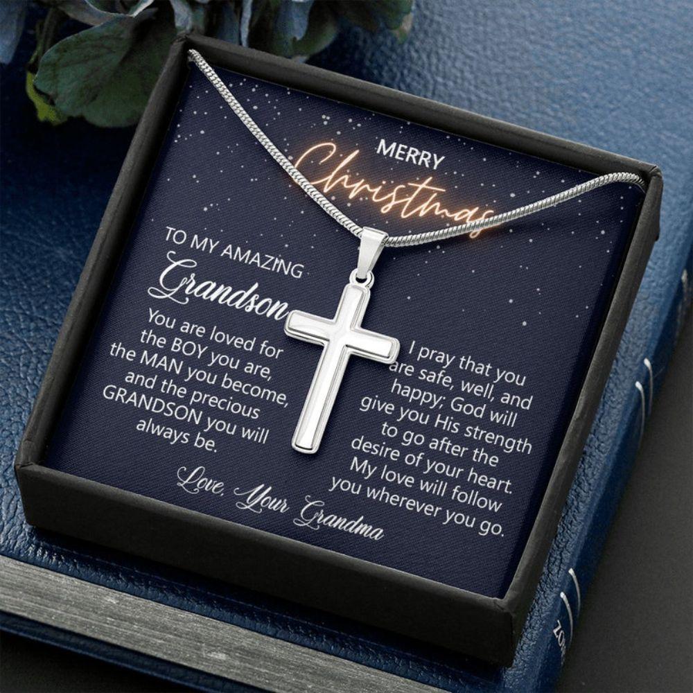 Grandson Necklace, To My Grandson Gift For Christmas, Grandson Christmas Necklace, Grandson Cross Necklace From Grandma