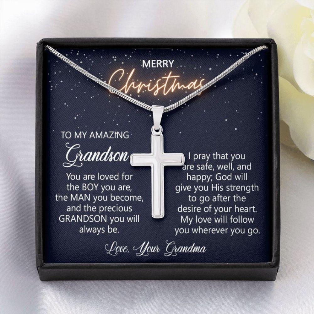 Grandson Necklace, To My Grandson Gift For Christmas, Grandson Christmas Necklace, Grandson Cross Necklace From Grandma, Grandson First Christmas Necklace