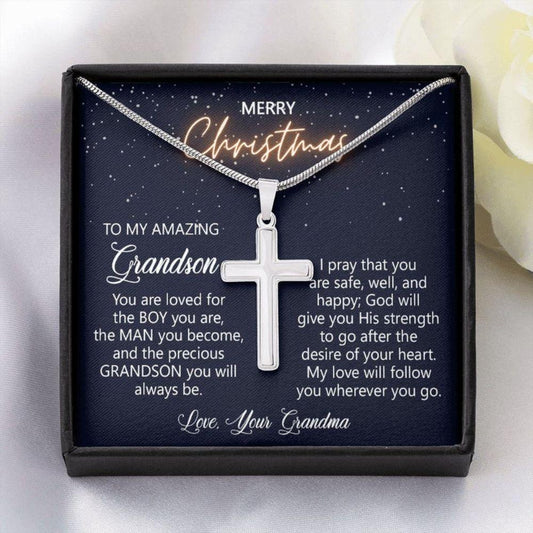 Grandson Necklace, To My Grandson Gift For Christmas, Grandson Christmas Necklace, Grandson Cross Necklace From Grandma Gifts for Grandson Rakva