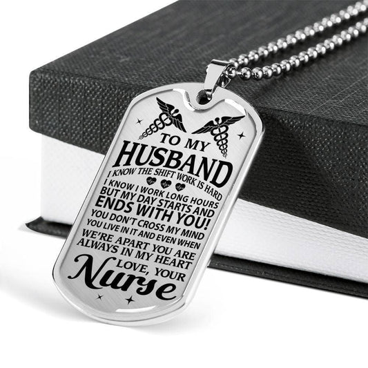 Husband Dog Tag, Nurse's Husband Always In My Heart Dog Tag Military Chain Necklace Custom Engraved