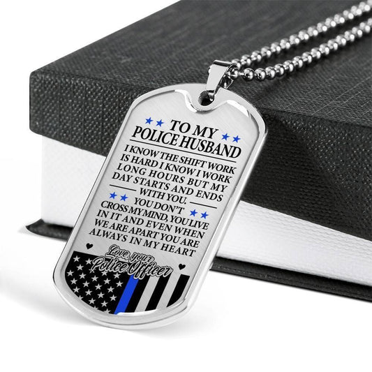 Husband Dog Tag, Police Officer's Husband Always In My Heart Dog Tag Military Chain Custom Engraved