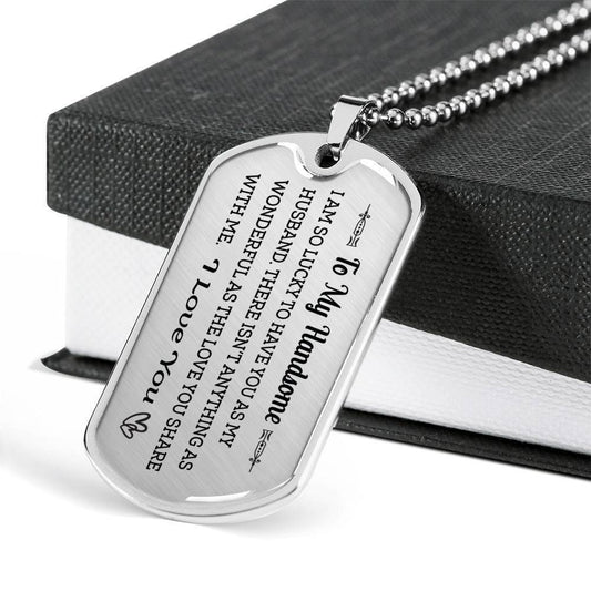 Husband Dog Tag, So Lucky To Have As My Husband Dog Tag Military Chain Necklace For Husband