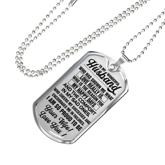 Husband Dog Tag, To Husband I'm So Proud To Be Your Wife Dog Tag Military Chain Necklace Gift For Him