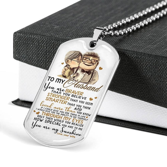 Husband Dog Tag, To Husband You Are Braver Than You Believe Dog Tag Military Chain Necklace Gift For Him