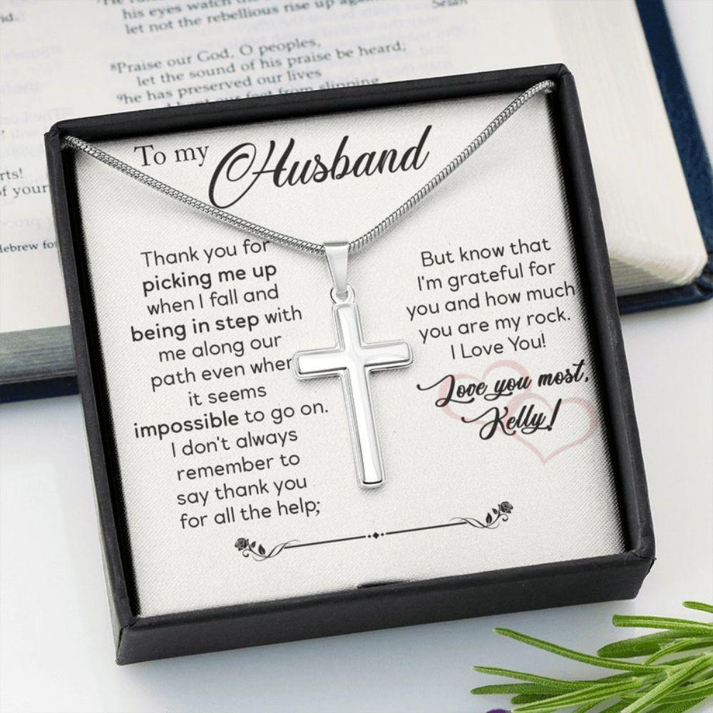 Husband Necklace, Anniversary Gift For Husband Cross Necklace, Gifts For Husband On Our Wedding Day, To My Husband, Husband Birthday Necklace