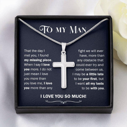 Husband Necklace, Cross Necklace For My Man, Meaningful Gift For My Husband, Husband Birthday Present Gift From Wife, Romantic Anniversary Gift For Husband