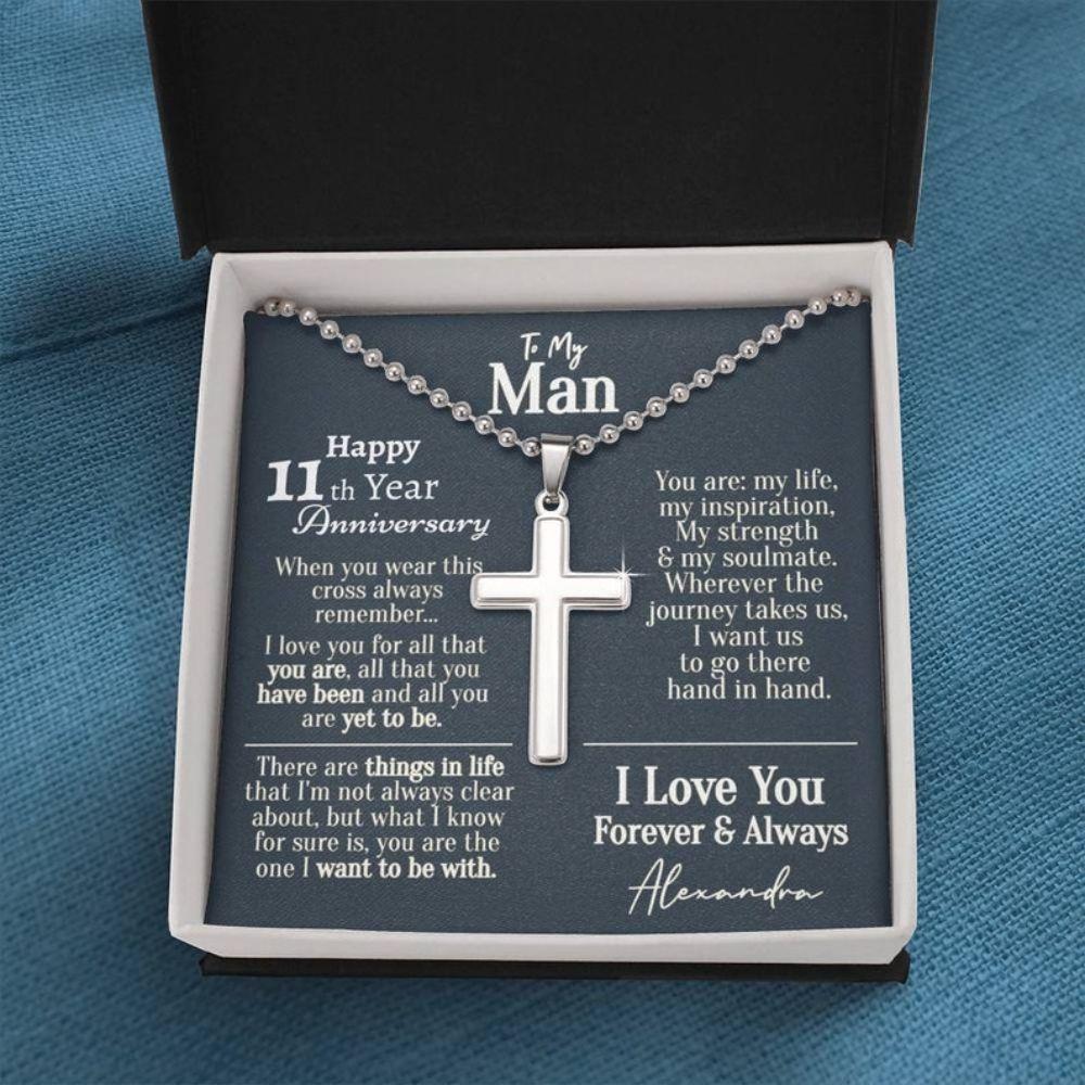 Husband Necklace, Personalized 11 Year Anniversary Necklace For Him, Eleventh Year Anniversary Necklace For Him 11 Year Wedding Anniversary Him