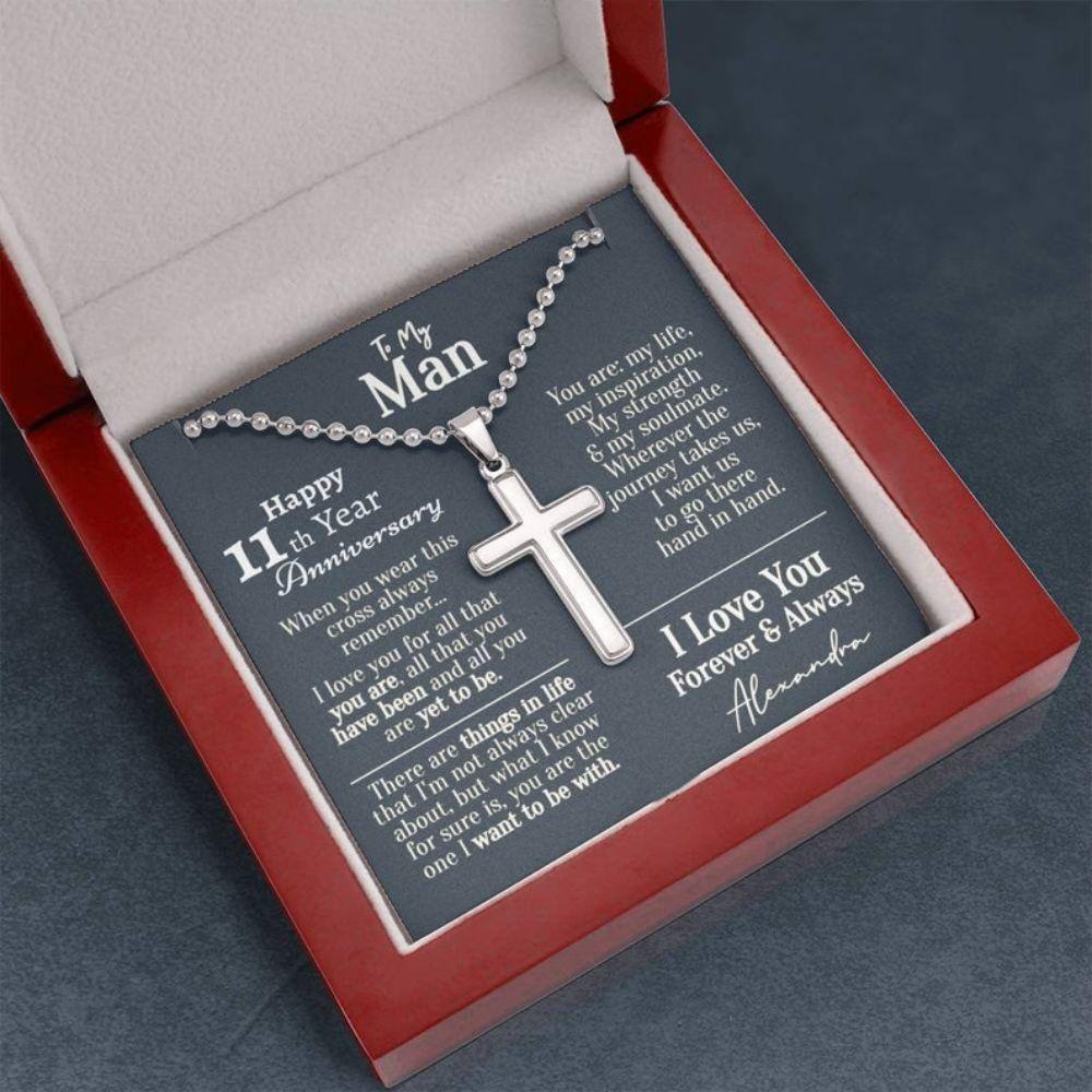Husband Necklace, Personalized 11 Year Anniversary Necklace For Him, Eleventh Year Anniversary Necklace For Him 11 Year Wedding Anniversary Him