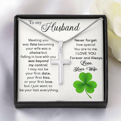 Husband Necklace, St. Patrick's Day Gifts For Him, Patty's Day Anniversary Gift For Husband, Lucky St Patty Day, To My Husband Cross Necklace, Husband Gift